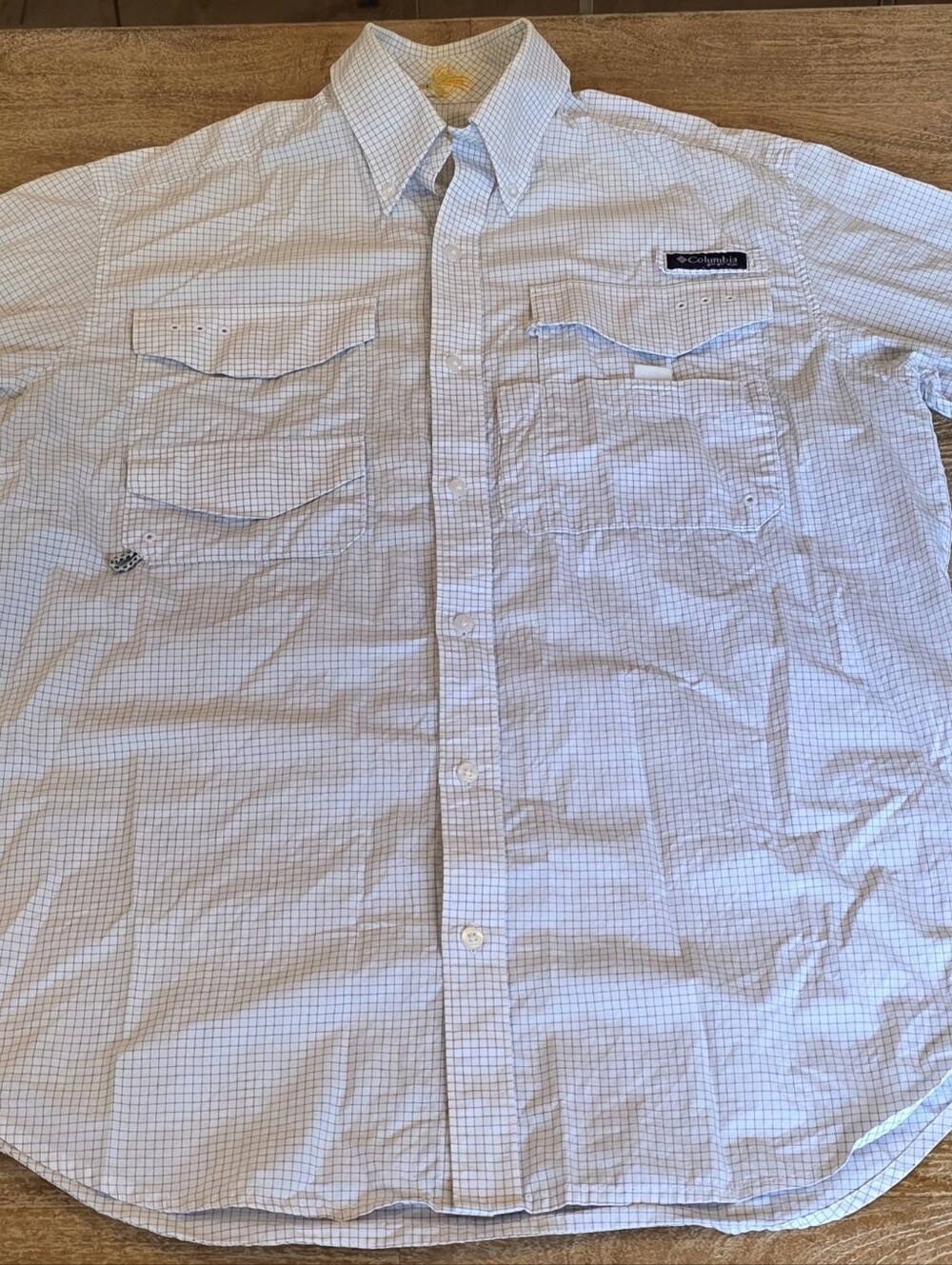 Columbia Men's White and Light Blue Check Button-Down Outdoor Shirt